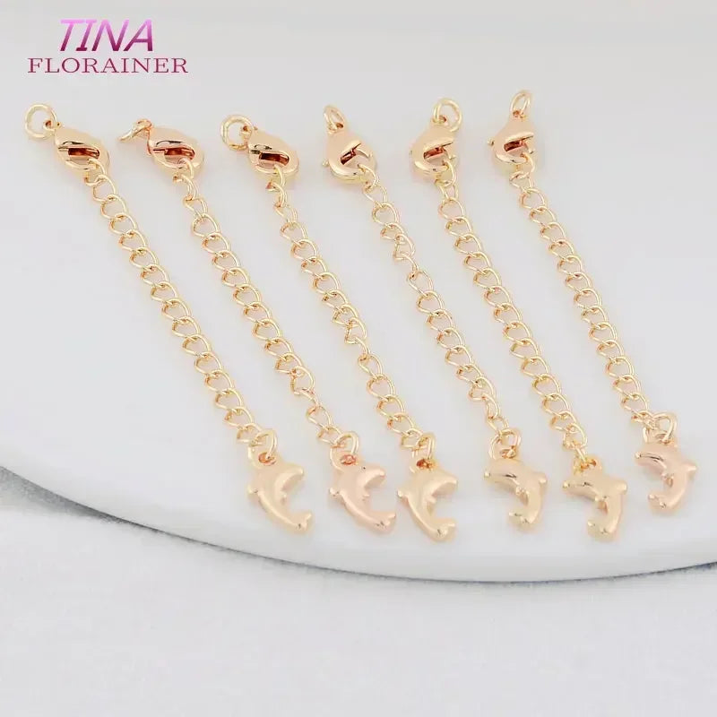 6PCS 14K Gold Color Brass Extender Chain with Lobster Clasps High Quality Jewelry Accessories  For DIY Jewelry Making Findings