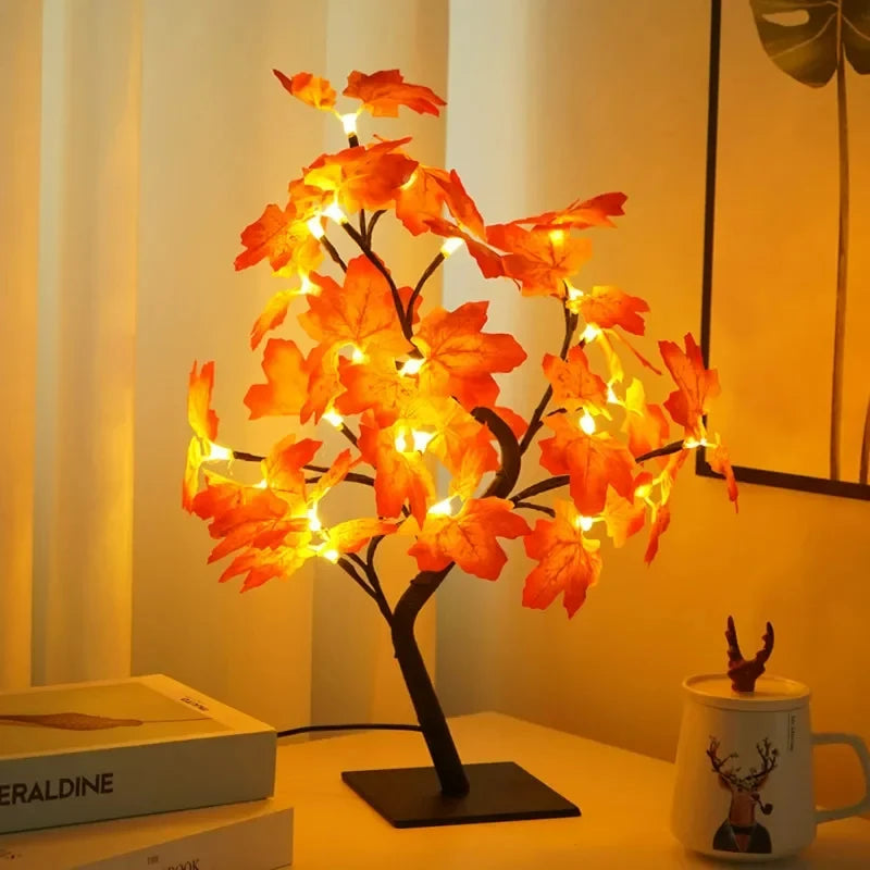 Rose Blossom Tree Night Light LED Lighted Tabletop Artificial Flower Bonsai Tree Lamp USB Gifts for Christmas Home Decor