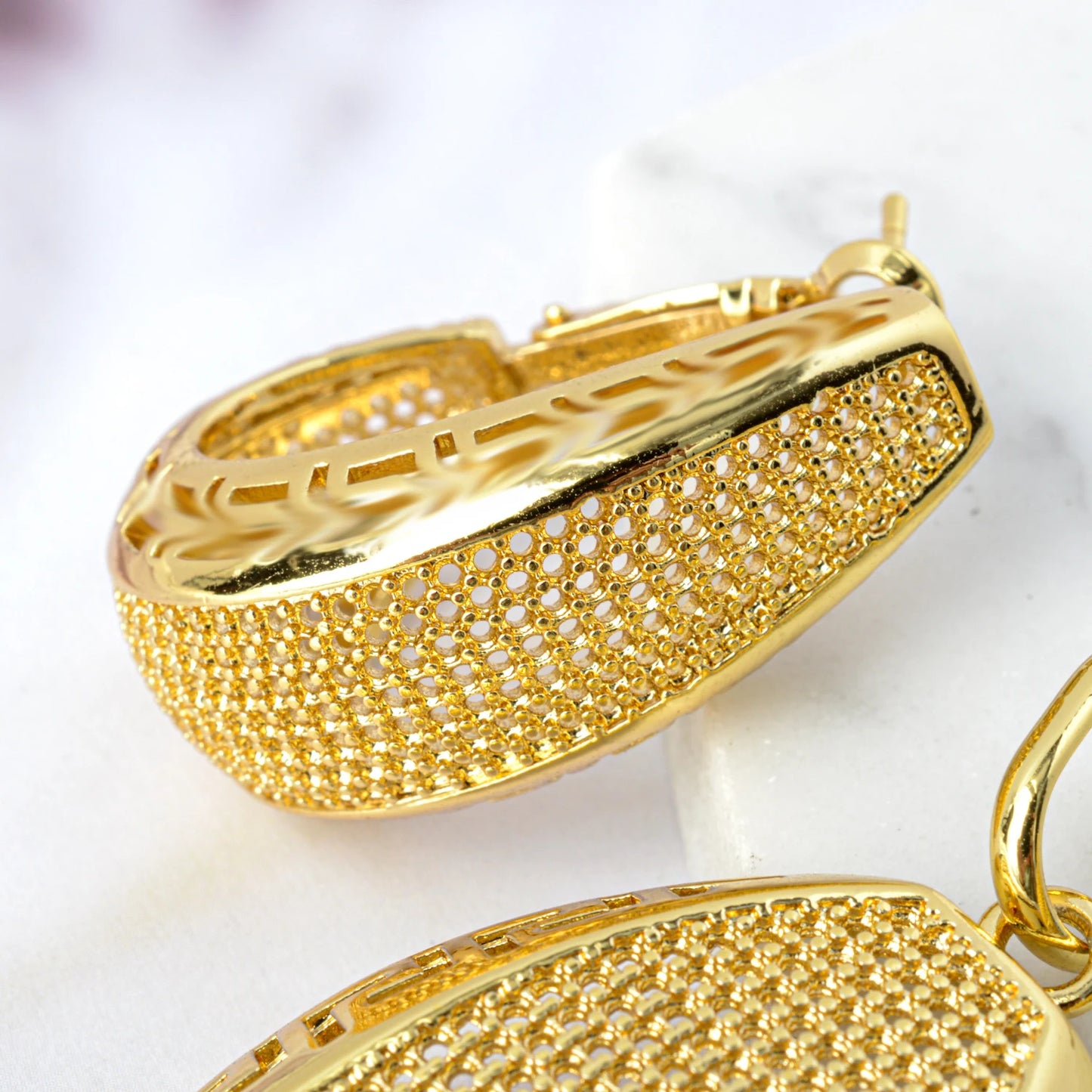 Dubai Turkey 18K Gold Plated 2pcs Set Copper Pendant Necklace Earrings Set Jewelry Accessories Bridal Wedding Gifts