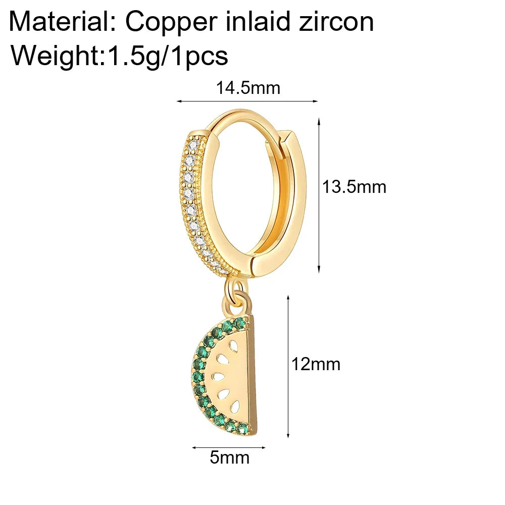 Sun Cute Fruit Hoop Earrings for Women Gold Color Heart Evil Blue Eye Dangle Earrings Micro Pave CZ New in Fashion Jewelry