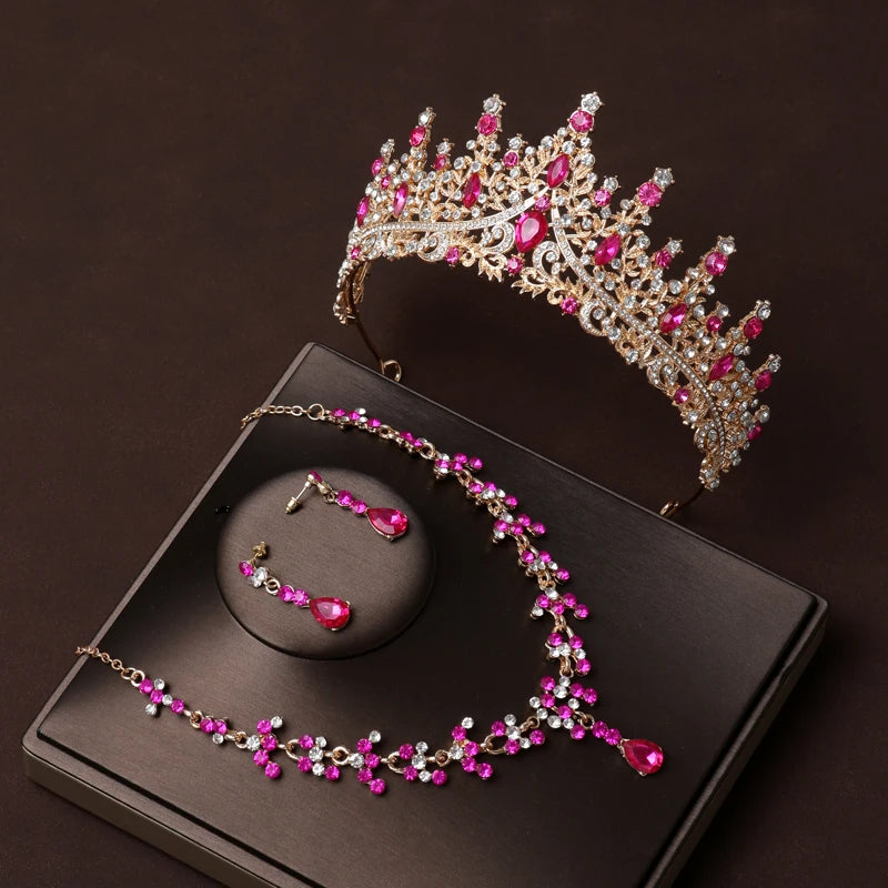 Itacazzo Bridal Headwear Set Crown Necklace Earrings Four Piece Classic Tiaras Suitable for Women's Wedding and Birthday Parties
