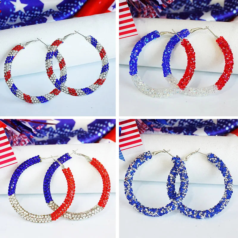 New Independence Day Earrings with Sparkling Diamonds American Flag Colors Patriotic Colors Blocked Water Minimalist Earrings