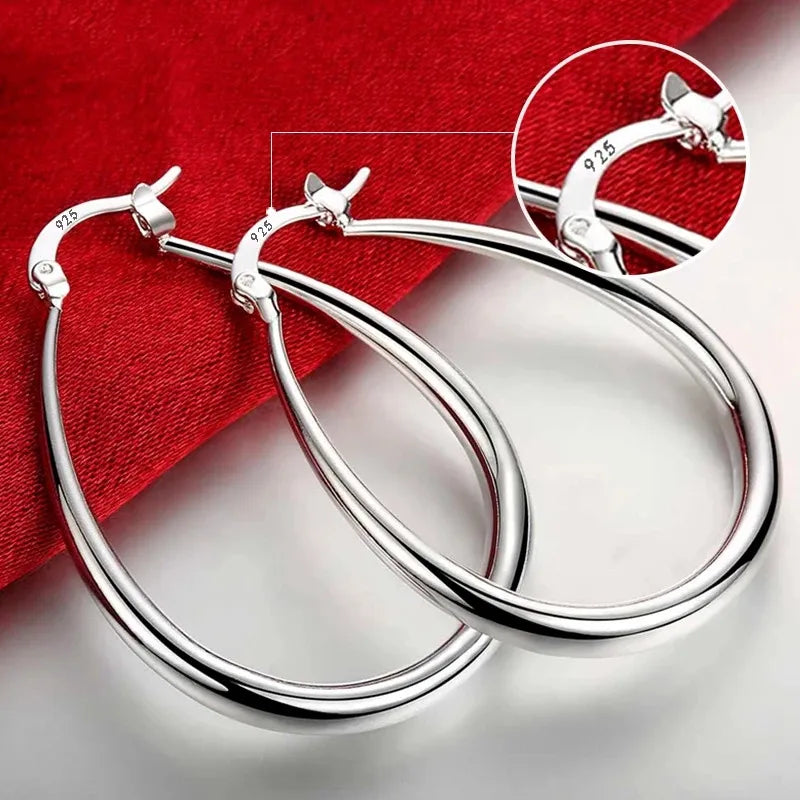 Hot fine 18K gold plated 44MM hoop earrings 925 Sterling Silver for woman high quality Fashion party Jewelry Christmas Gifts