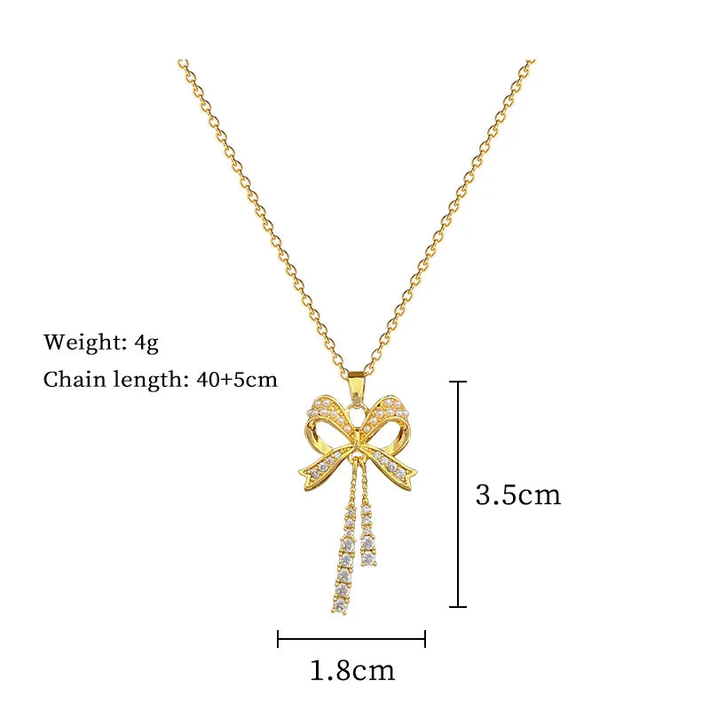 DIEYURO 316L Stainless Steel Butterfly Flower Bowknot Necklace Earrings For Women Girl New Concise Trendy Jewelry Set Gift Party