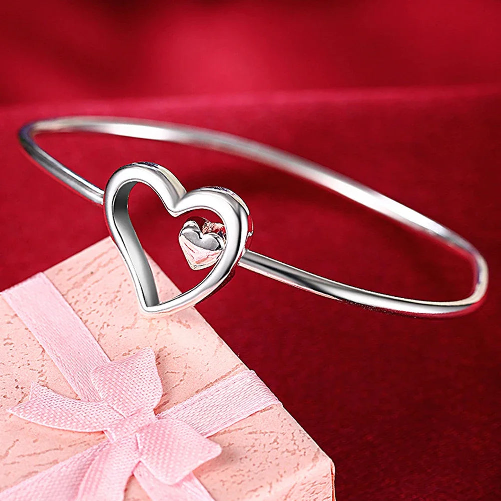 Trendy 925 Sterling Silver Big Bangles Bracelet Cute Charms for Women Lady Fashion Jewelry Adjustment Cuff Wedding Luxury