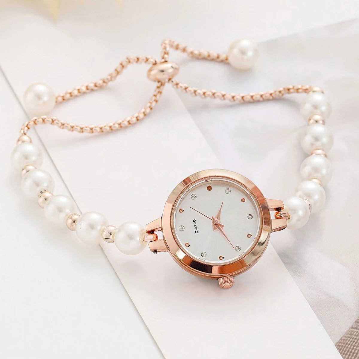 LUCKY FOX New Minimalist Style Pearl Bracelet Women Quartz Watch Fashionable Small Disc Design Light Luxury Jewelry Women Watch