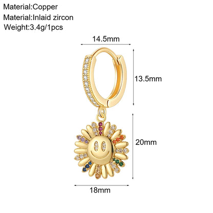 Cute Sun Moon Star Rainbow Red Heart Love Rose Flower Korean Hoop Earrings for Women Gold Color New In Earring High Quality