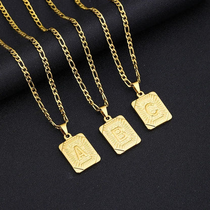 Initial Pendant Necklace for Women Simple Stainless Steel Cuba Link Charm Letter Square Necklace Men Jewelry Collar De Hombre