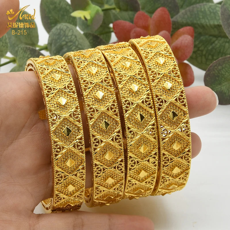 ANIID Dubai 24K Gold Plated Jewelry Bangle Wedding Party Gifts Arabic Women Braclets Indian Bangle Charm Bracelets Wholesale