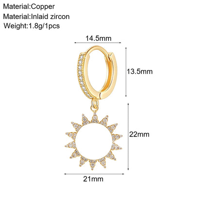 Cute Sun Moon Star Rainbow Red Heart Love Rose Flower Korean Hoop Earrings for Women Gold Color New In Earring High Quality
