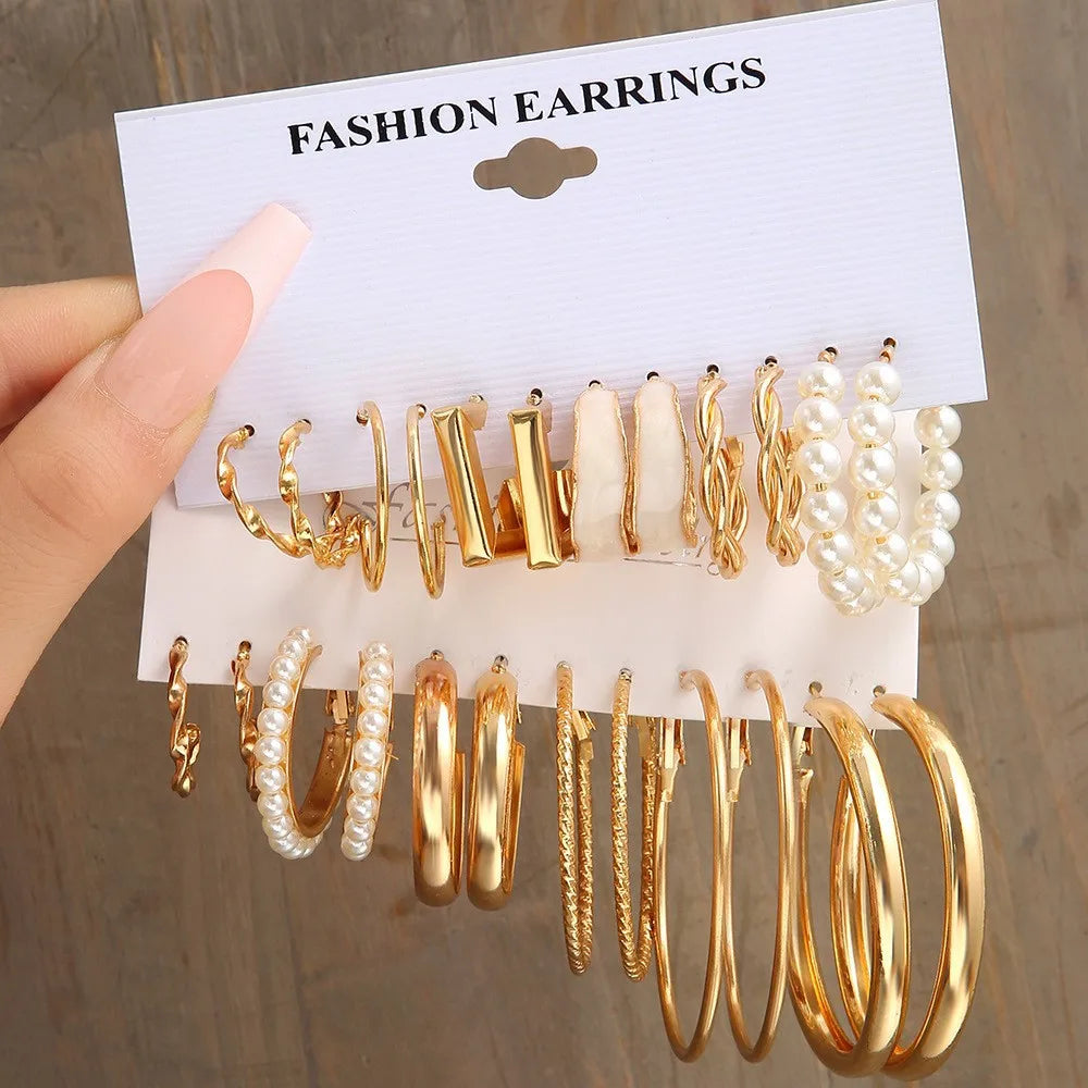 18 Pcs New Fashion Colorful Earrings Set For Women Boho Butterfly Gold Silver Color Pearl Circle Dangle Earrings Jewelry Gifts