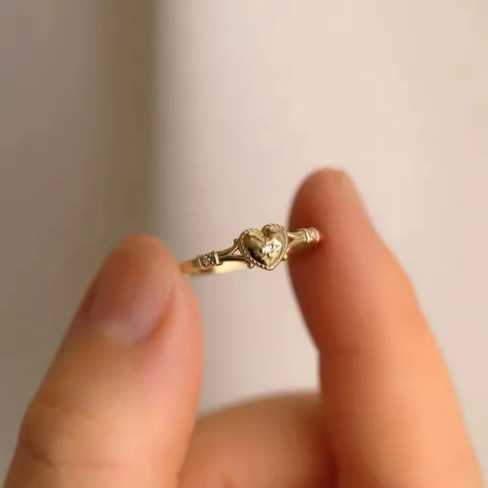 Hot Selling Gold Plated Stainless Steel Rings For Women Heart Ring Jewelry Accessories Wholesale Size 5-11