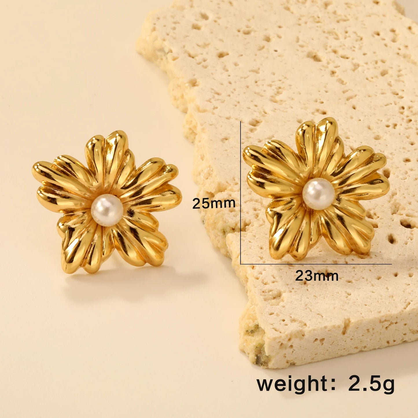 LUXUKISSKIDS 2PC Women's Fashion Trendy Stainless Steel Flower Earrings Necklace Set Gold-Plated Jewellry Party Dressing Gifts