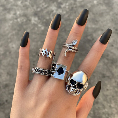 Punk Heart Ring Set for Women Sword Teary Eyes Gothic Vintage Plated Retro Rhinestone Bohemia Finger Jewelry 2022 New Trendy
