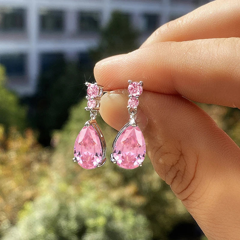 Huitan Gorgeous AAA Cubic Zirconia Water Drop Charm Women Drop Earring Wedding Band Jewelry White/Purple High Quality Earrings