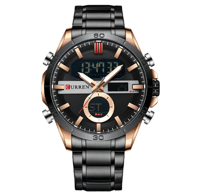 Men's Watch Dual Movement Quartz Electronic Watch, Sports Steel Strap Watch Fashion Business Leisure Watch