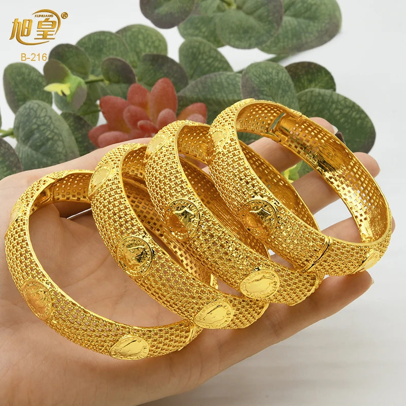 XUHUANG African Gold Color Bangles For Women Indian Middle Eastern Nigerian Wedding Luxury Plated Jewellery Brazilian Bangles