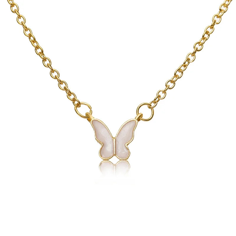 Korean Version Acrylic Butterfly Pendant Necklace For Women Gold Color Butterfly Necklace Simple Elegant Jewelry Wholesale