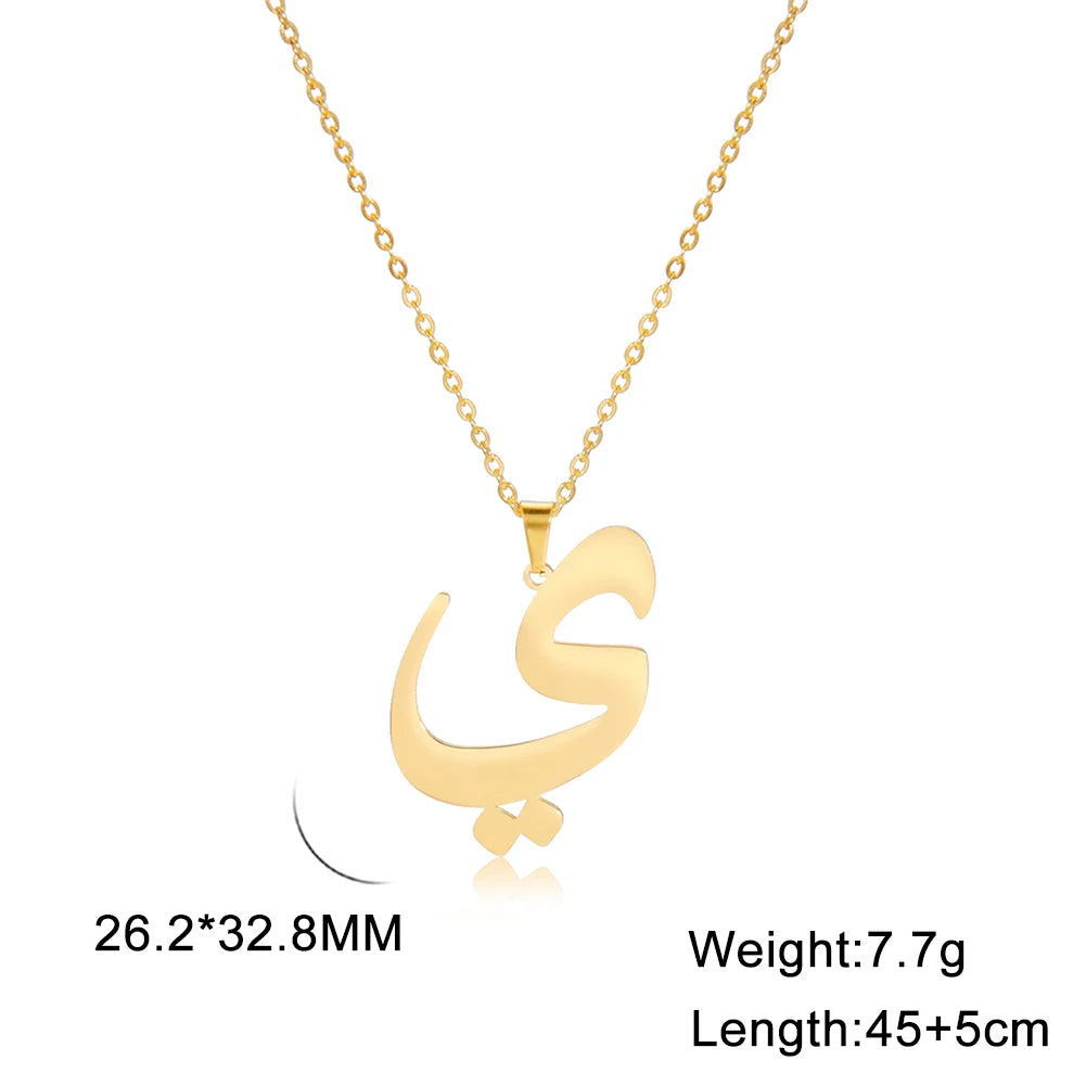 Cazador Gold Color 28 Arabic Letter Necklace for Women Stainless Steel Arab Alphabet Pendant Choker Necklaces Jewelry 2024 Trend