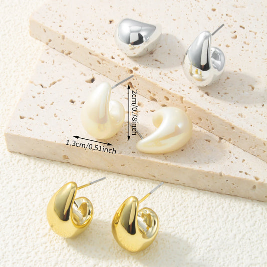 6Pcs Classic Multi Color Thick Water Drop Stud Earrings Vintage Smooth Earring Set for Women's Elegant Daily Party Jewelry