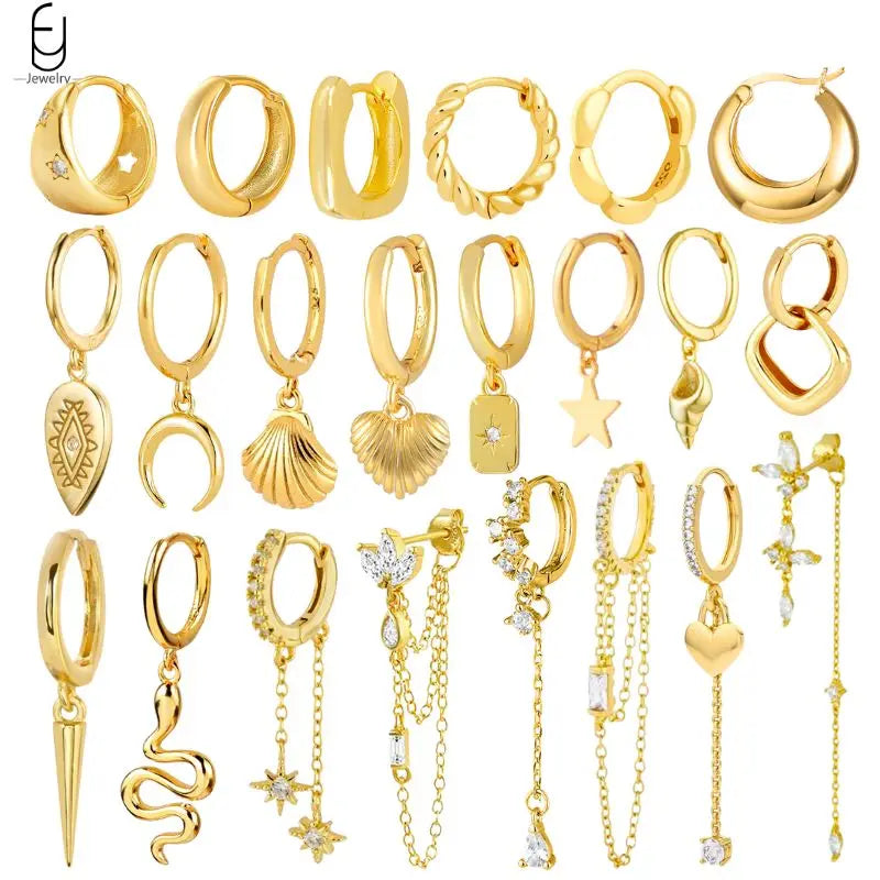 925 Sterling Silver Needle Vintage Gold Earrings Luxury Long Chain Tassel Crystal Hoop Earrings for Women Party Trend Jewelry