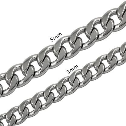 LUXUKISSKIDS Hip Hop Width 5/7MM Cuban Link Stainless Steel Chains Necklace for Men Basic Simple Rapper's Choker on Neck Jewelry