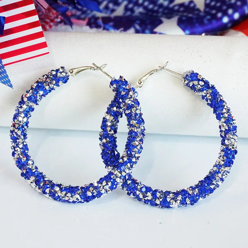 New Independence Day Earrings with Sparkling Diamonds American Flag Colors Patriotic Colors Blocked Water Minimalist Earrings