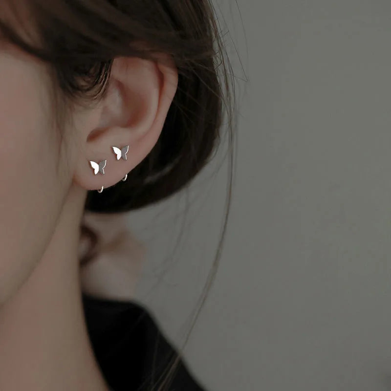 Exquisite Zircon Round Stud Earrings For Women Men Simple Silver Color Mini Heart Square Ear Bone Piercing Earrings Jewelry
