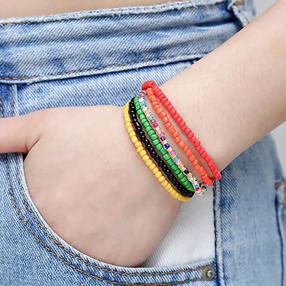 17Pcs Random Color Mixing Elastic Beaded Bracelets Bohemian Stackable Beaded Stretch Bracelets Colorful Boho Beach Bracelet Set
