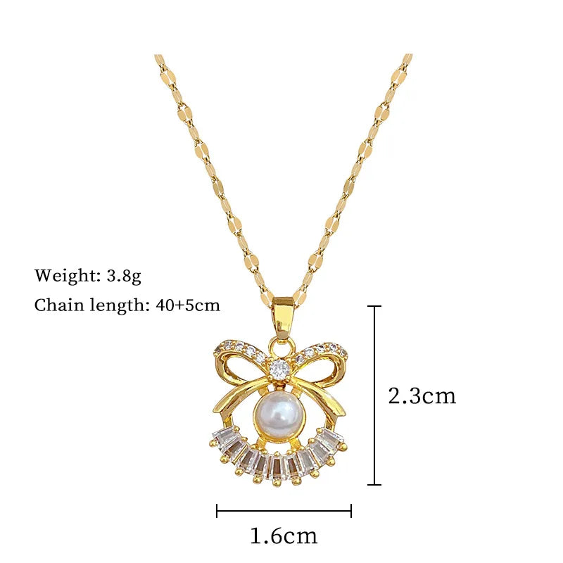 DIEYURO 316L Stainless Steel Butterfly Flower Bowknot Necklace Earrings For Women Girl New Concise Trendy Jewelry Set Gift Party
