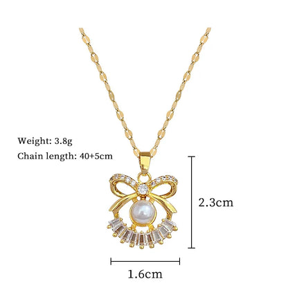 DIEYURO 316L Stainless Steel Butterfly Flower Bowknot Necklace Earrings For Women Girl New Concise Trendy Jewelry Set Gift Party