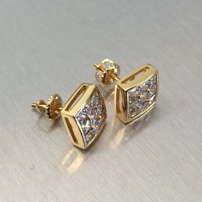 Korean Exquisite Square-shaped Full 5A Zircon Stud Earrings for Women High-quality Gold Color Stainless Steel Earrings Jewelry
