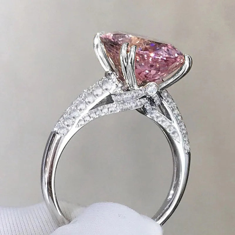 925 Sterling Silver Rings for Women Pink Cubic Zirconia New Wedding Engagement Band Accessories Luxury Trendy Lady Jewelry Gift