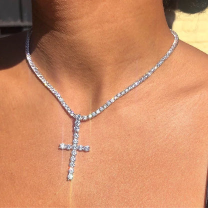 2025 Y2K Pearl Cross Pendant Necklace Hip Hop Retro Women Religious Zircon Chain Necklaces Girls Punk Party Trendy Jewelry Gifts