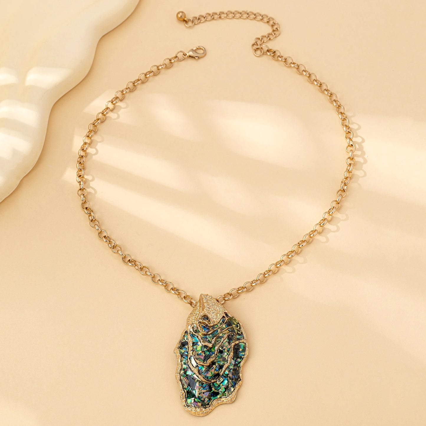 Two fashionable, elegant and natural abalone shell inlaid necklaces and earrings, new cool summer style vacation