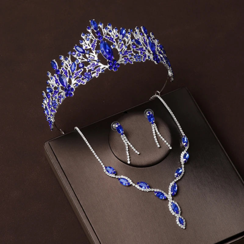 Itacazzo Bridal Headwear Hand Wrapped Crown Necklace Earring Set of Four Pieces&Suitable for Women's Wedding and Birthday Party