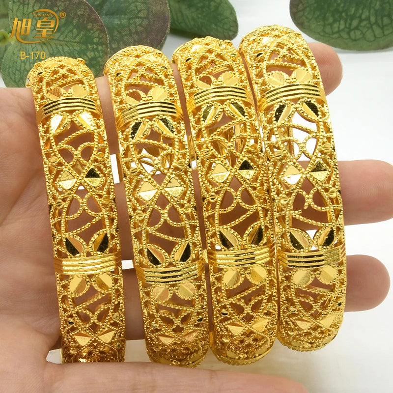 XUHUANG African Gold Color Bangles For Women Indian Middle Eastern Nigerian Wedding Luxury Plated Jewellery Brazilian Bangles