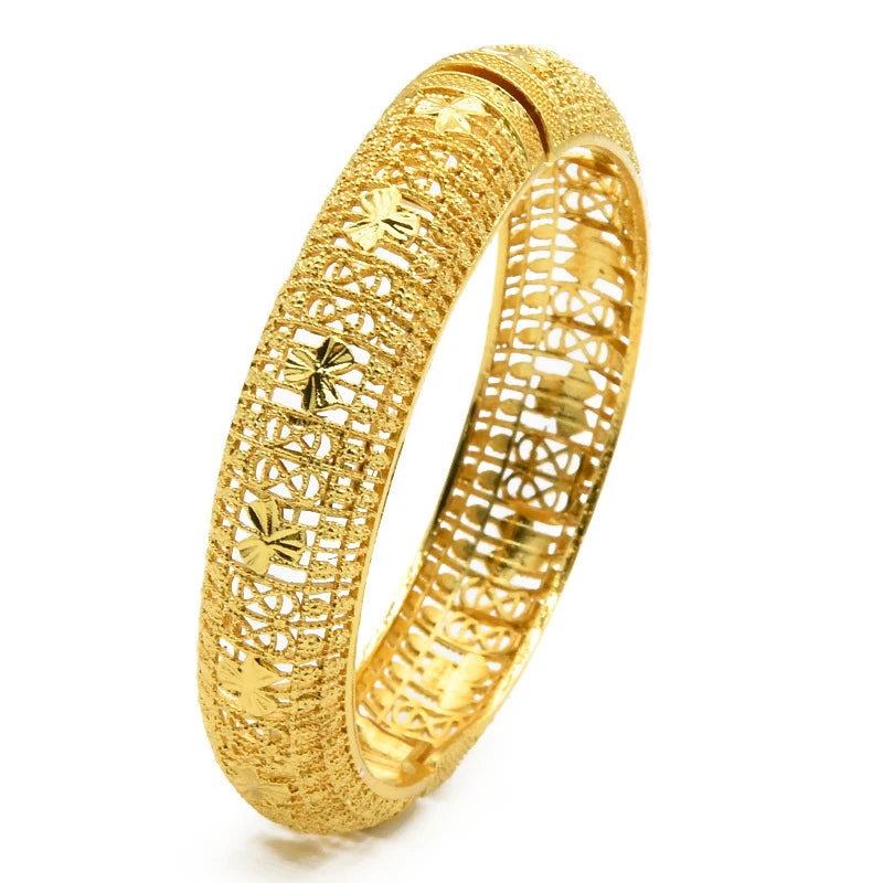 Luxury Dubai Gold Color Bangles For Women 24K Gold Plated Indian African Bracelets Charm Wedding Ethiopian Arabic Hand Jewelry