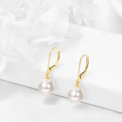 Trumium 8mm 100% Sterling Silver 925 Round Pearl Drop Earrings Jewelry for Woman Girl Leverback Dangle Studs серьги женские