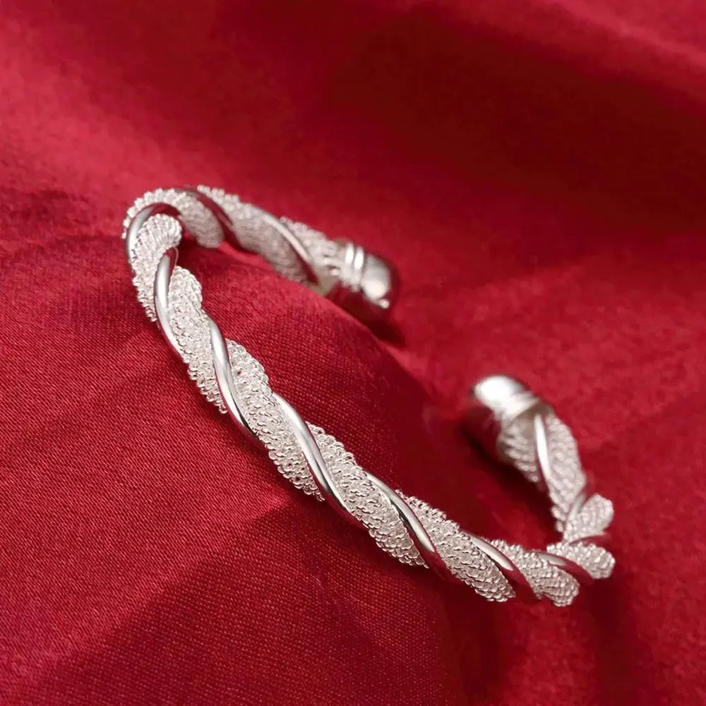 Trendy 925 Sterling Silver Big Bangles Bracelet Cute Charms for Women Lady Fashion Jewelry Adjustment Cuff Wedding Luxury