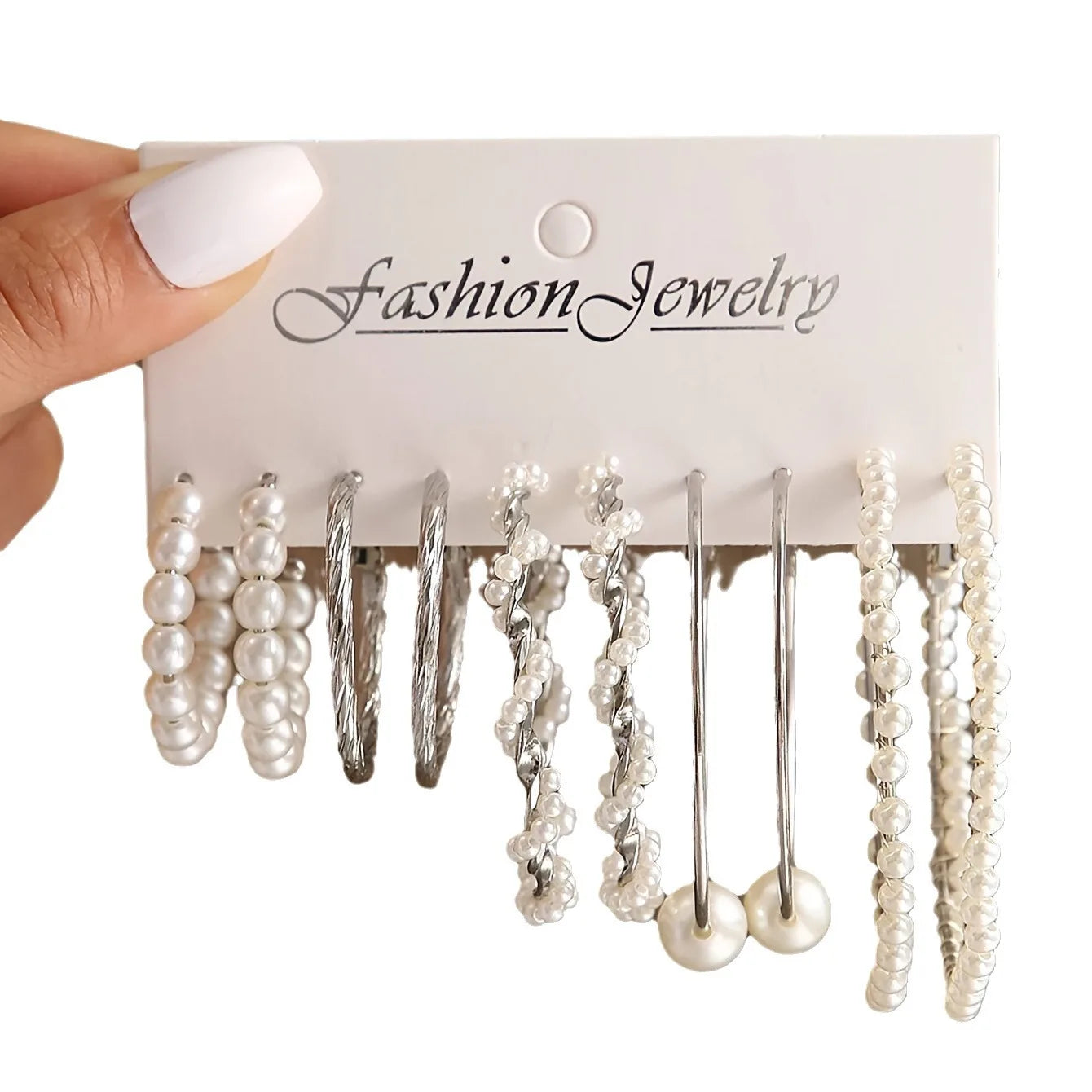 5 Pairs Elegant Wrapped Imitation Pearl Round Hoop Earrings Exaggerated Geometry Big Round Earrings Women's Party Set Jewelry