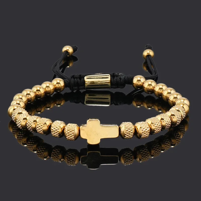 Cross Charm Bracelet Gift - Stainless Steel Beaded Design for Him & Her, Adjustable Durable Jewelry with Titanium Strength