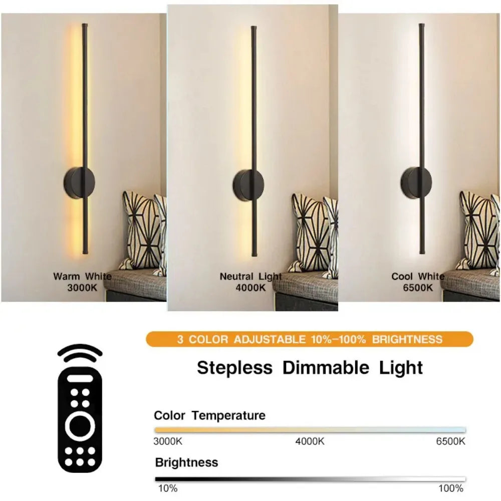 Rechargeable 50cm/80cm Wall Light Wireless LED Internal Wall Sconce Dimming Modern Beside Night Lamp for Bedroom Remote Control