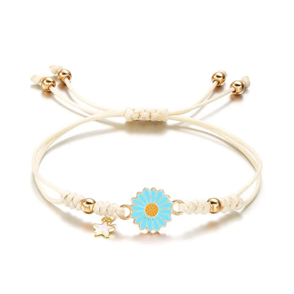 Simple Lucky Knot Sunflower Bracelets for Girls Kids Trendy Handmade Braided Colorful Daisy Flower Bracelet Friendship Gifts