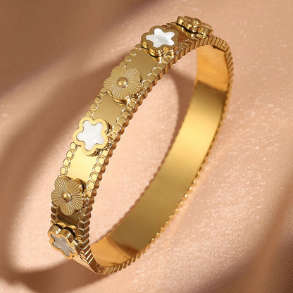 Yupsk Fashion Five-leaf Flower Stainless Steel Bracelet Bangle 18k Gold Color Lucky Grass Bracelets Female Jewelry Gift