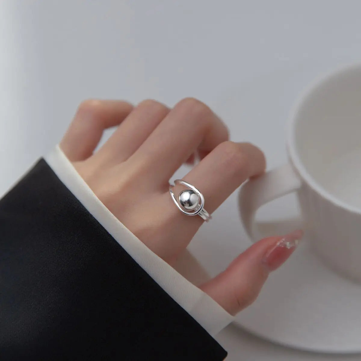 Original 925 Sterling Silver Hollow Ball Rings For Women Counple Wedding Engagement Silver Women's Vintage Ring Fine Jewelry