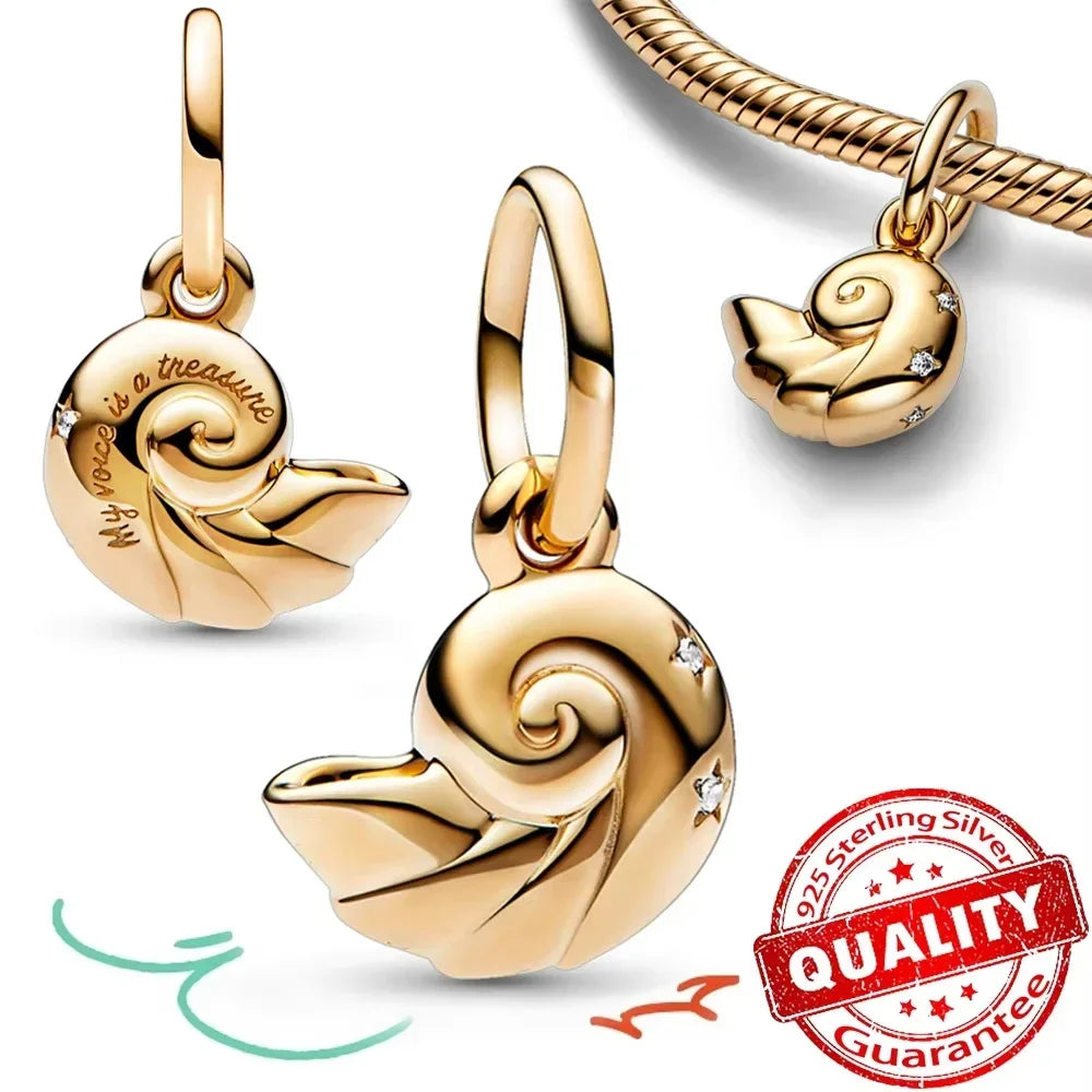 Original 925 Sterling Silver Gold Heart Charms Beads Sparkling MapleLeaf Safety Pendant For Women Bracelet DIY Fine Jewelry Gift