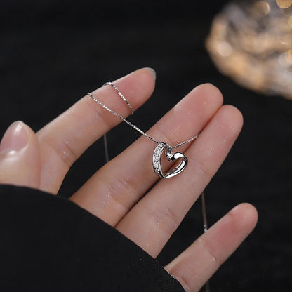 INZATT Real 925 Sterling Silver Zircon Hollow Heart Choker Necklace for Women Cute Fine Jewelry Minimalist Accessories