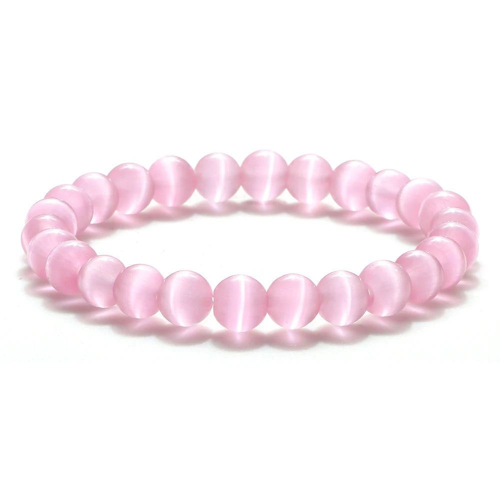 Natural Opal Beads Bracelets Smooth Cat Eye Quartz Chakra Beads Bracelet & Bangle for Women Men Adjustable Wrist Jewelry pulsera