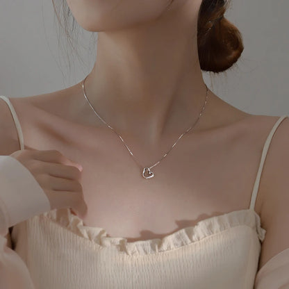925 Sterling Silver Love Diamond Necklace Women's Simple Collar Chain Hollow Heart Pendant Wedding Jewelry Birthday Gift